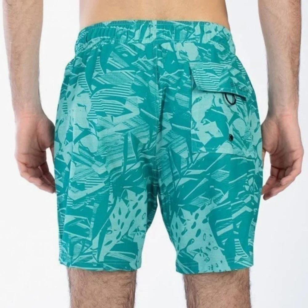 SPYDER Standard 7” Palm Print Volley Swim Trunks Lined Green XL